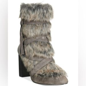 New! Women's Charles By Charles David Alberta Gray Microsuede Faux Fur Boot
